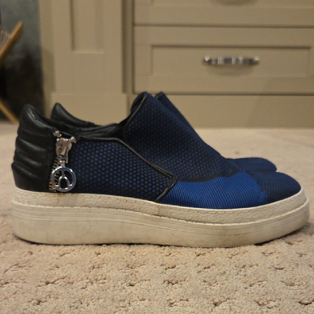 Blue and Black Slip-On Sneakers